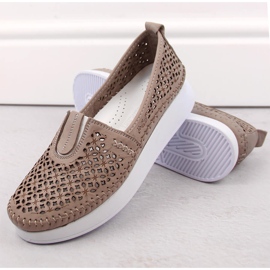 Zapatos sin cordones mujer piel calada beige T.Sokolski 0712 7