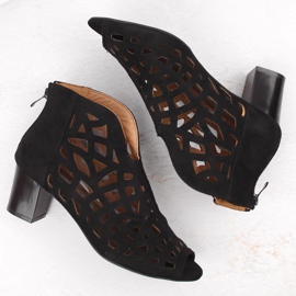 M. DASZYŃSKI Botas de mujer de ante caladas con puntera abierta, negro M.Daszyński MR1954-15 3