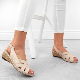 Sandalias cuña mujer cómodas piel beige Rieker 66189-60 12
