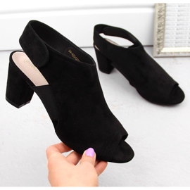 Sandalias mujer ante tacón entero con velcro, negro Potocki CA42312 1