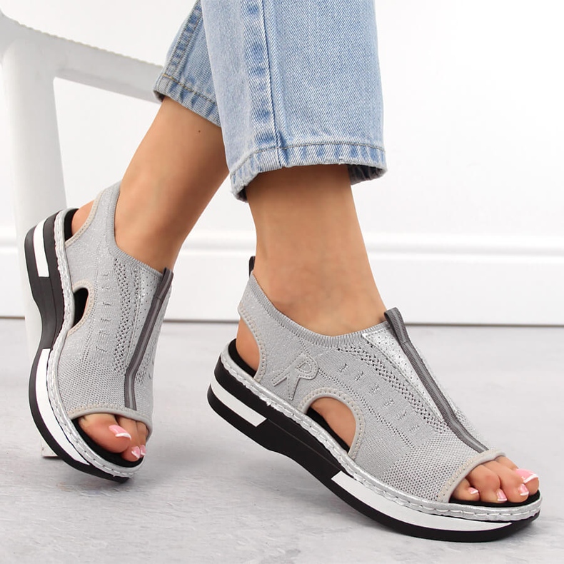 Sandalias cómodas de mujer sin cordones Rieker V59B5-90 gris 1 Sandalias cómodas de mujer sin cordones Rieker V59B5-90 gris 1