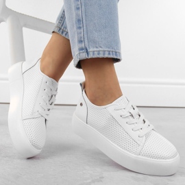 Zapatos deportivos creepers de mujer en piel, blanco Filippo DP6116 2