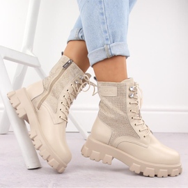 Botines mujer de piel con pedrería, beige Goe OO2N4108 4