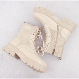 Botines mujer de piel con pedrería, beige Goe OO2N4108 3