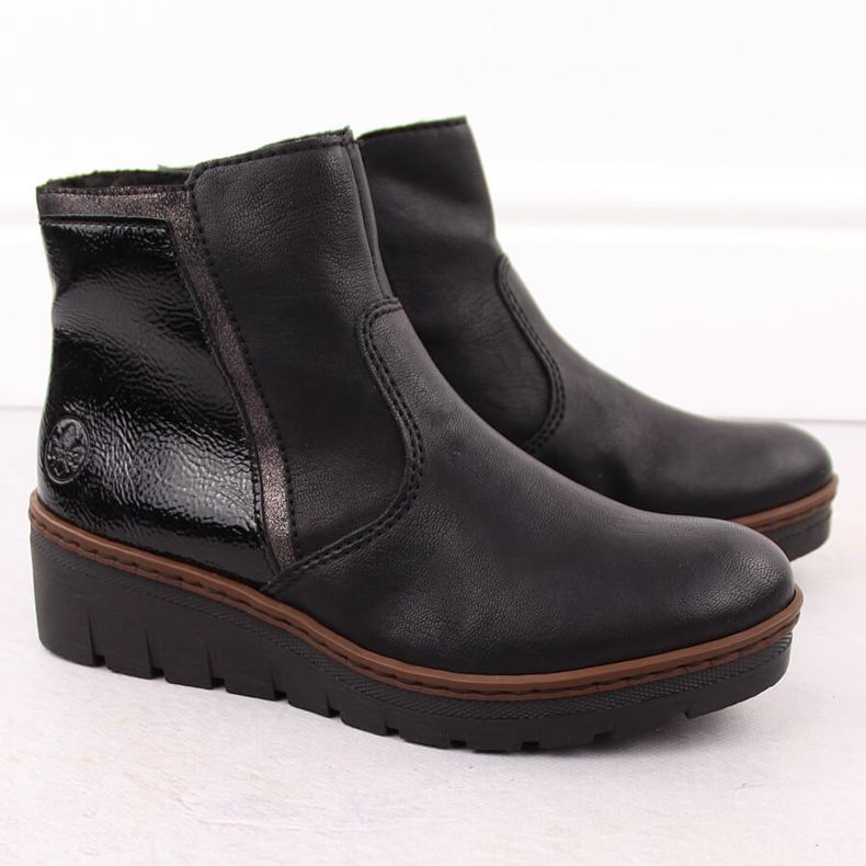 Cómodos botines de mujer charol negro Rieker X9150-00 2 Cómodos botines de mujer charol negro Rieker X9150-00 2
