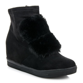 Deportivas cuña con pelo negro 1