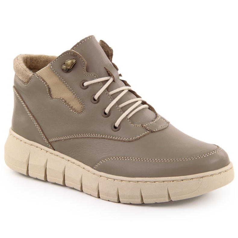 Botas capuchino de piel para mujer con plataforma Helios 561 beige 1