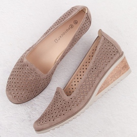Zapatos cuña mujer ante calado, marrón, Potocki SZ12306 3