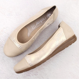 Ballerinas de cuero para mujeres con circonitos cómodos de oro/beige Rieker L9353-62 9