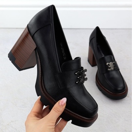 Zapatos para mujeres en el poste de Potocki negro con decoración SZ12403 1