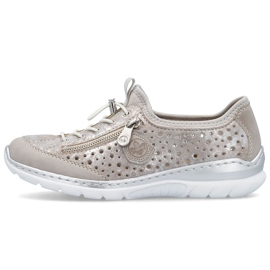 Zapatos para mujeres cómodos abiertos beige plateado rieker l32p6-90 13