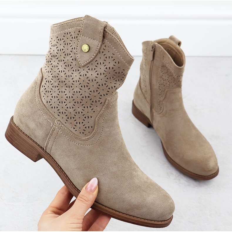 Botas de ante mujeres abiertas beige s.barski hy51-063 1