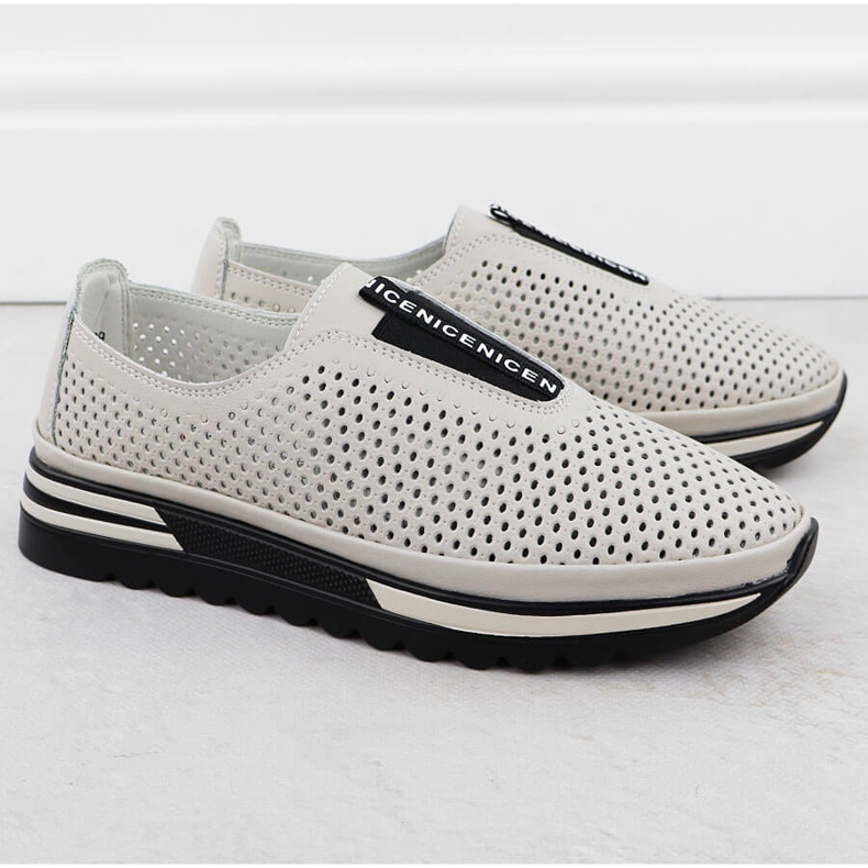 S.Barski Zapatos de cuero para mujeres, Openwork Beige S. Barski LR51-672 2