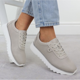 S.Barski Zapatos de cuero para mujeres en la plataforma Openwork Beige S. Barski LR51-629 4