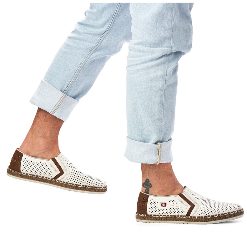 Zapatos de cuero a puentes para hombres, White Rieker B5297-80 blanco 2