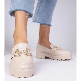 Mocasines elegantes beige con circones 2