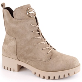 Botines aislantes de ante con tacón alto y plataforma M.Daszyński W SAN22, beige 13