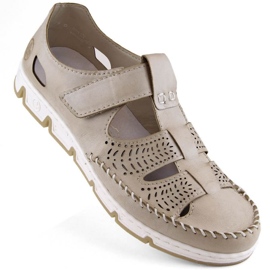 Zapatos de piel calados con velcro Rieker W RKR651, beige marrón 36