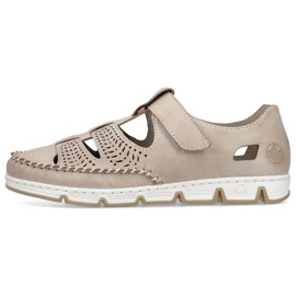 Zapatos de piel calados con velcro Rieker W RKR651, beige marrón 37