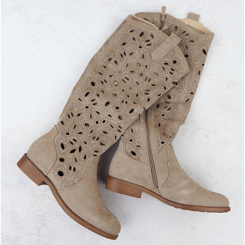 Botas de Openwork Women Suede Beige S.Barski Hy51-176 1