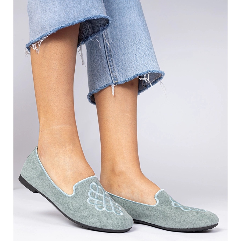 Ballerinas ekozamszowe de mujeres verdes con bordado 1