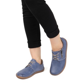 Olivier Zapatos de cuero de cuero minimalista de mujeres descalzo 1244 azul marino perforado azul 3