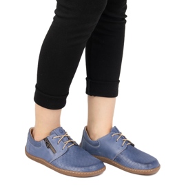 Olivier Zapatos de cuero de cuero minimalista de mujeres descalzo 1244 azul marino perforado azul 1