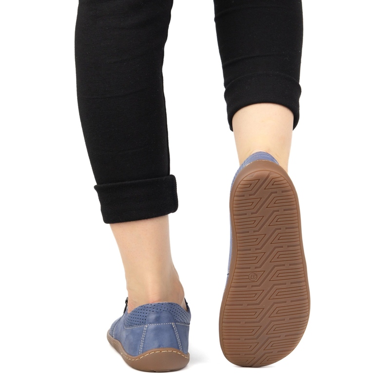 Olivier Zapatos de cuero de cuero minimalista de mujeres descalzo 1244 azul marino perforado azul 2