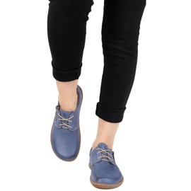 Olivier Zapatos de cuero de cuero minimalista de mujeres descalzo 1244 azul marino perforado azul 4