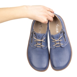 Olivier Zapatos de cuero de cuero minimalista de mujeres descalzo 1244 azul marino perforado azul 5