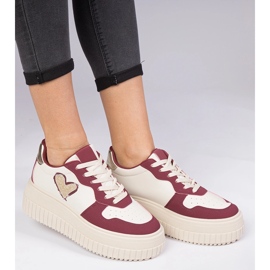 Zapatillas burdeas de las mujeres con corazón brocado rojo 1