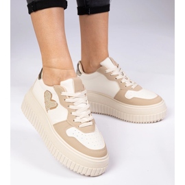 Zapatillas de deporte para mujeres marrones con corazón brocado marrón 2