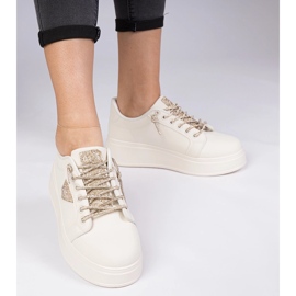Zapatillas beige zapatillas con circones dorados 2