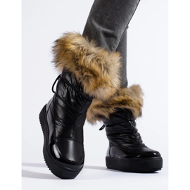 Botas de nieve de mujer Shelovet negras con pelo negro 5