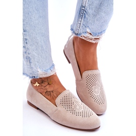 S.Barski Mocasines femeninos de beige de cuero de gamuza 4