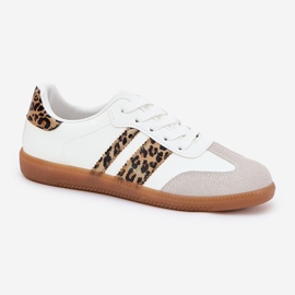 Zapatillas de deporte para mujeres bajas con estampado de leopardo de cuero ecológico blanco 4