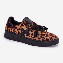Zapatos deportivos de mujer bajo con leopardo estampado marrón 5