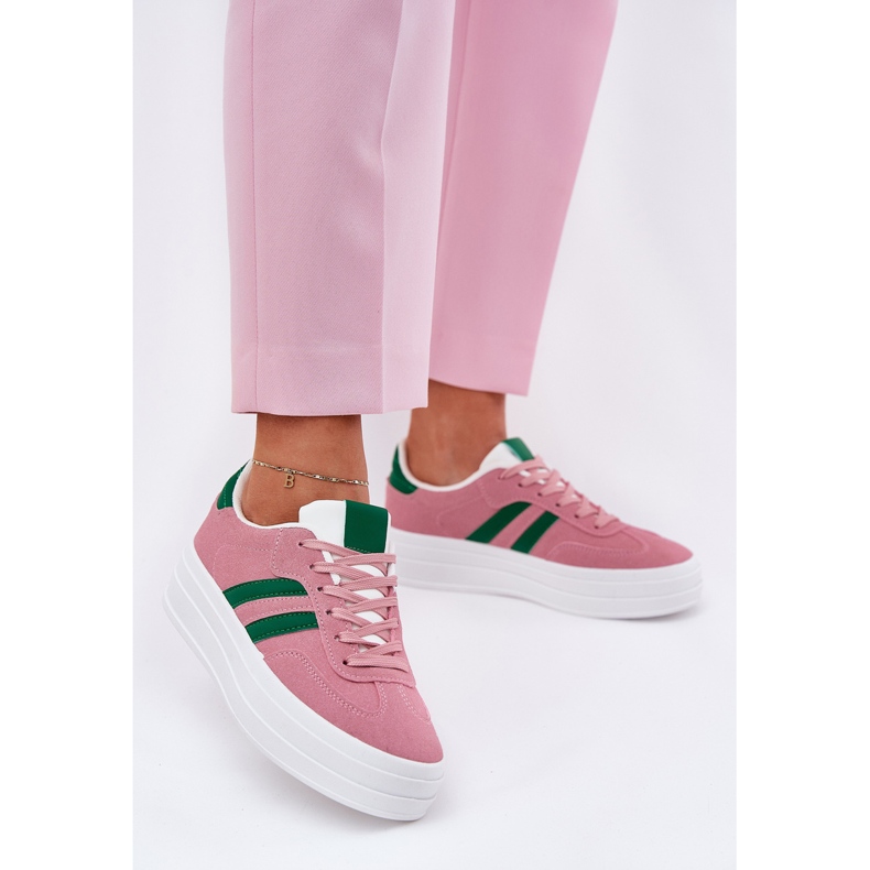 Elegantes zapatillas para mujeres en la plataforma rosa rosado 2