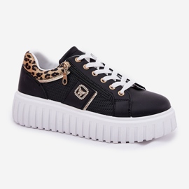 Zapatos deportivos femeninos en la plataforma con estampado de leopardo de leopardo de cuero ecológico negro 4