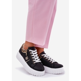 Zapatos deportivos femeninos en la plataforma con estampado de leopardo de leopardo de cuero ecológico negro 1