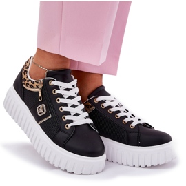 Zapatos deportivos femeninos en la plataforma con estampado de leopardo de leopardo de cuero ecológico negro 8