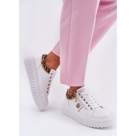 Zapatos deportivos femeninos en la plataforma con estampado de leopardo de leopardo de cuero ecológico blanco 3