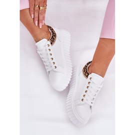 Zapatos deportivos femeninos en la plataforma con estampado de leopardo de leopardo de cuero ecológico blanco 9