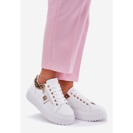 Zapatos deportivos femeninos en la plataforma con estampado de leopardo de leopardo de cuero ecológico blanco 1