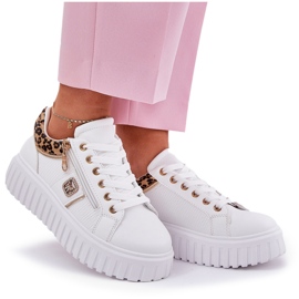 Zapatos deportivos femeninos en la plataforma con estampado de leopardo de leopardo de cuero ecológico blanco 10