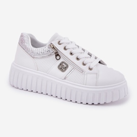 Zapatos deportivos femeninos en la plataforma con cuero ecológico blanco 4