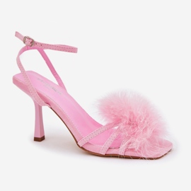 Sandalias de mujer en un alfiler con plumas rosa rosado 4