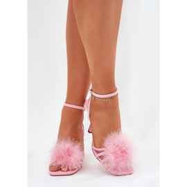 Sandalias de mujer en un alfiler con plumas rosa rosado 5