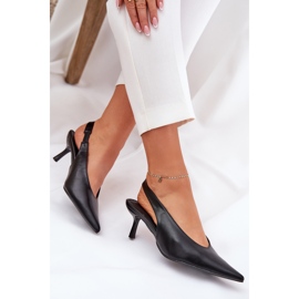 Tacones altos con un talón de cuero ecológico al aire libre negro 6