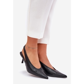 Tacones altos con un talón de cuero ecológico al aire libre negro 1 Tacones altos con un talón de cuero ecológico al aire libre negro 1